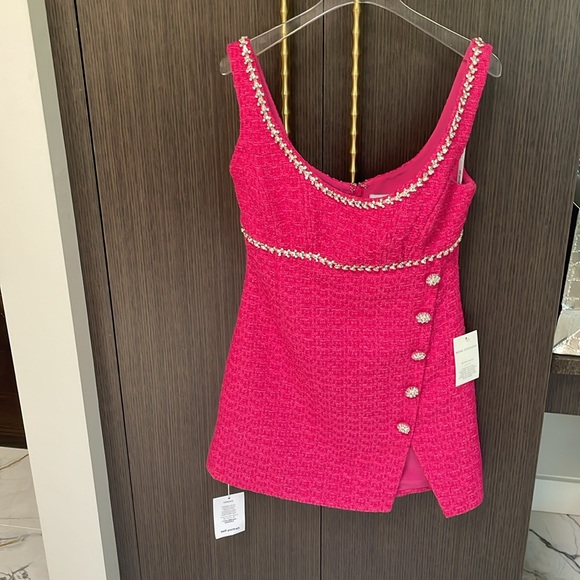 Self-Portrait Pink Round Neck Boucle Tweed Mini Dress with crystals 💖 - Picture 13 of 17